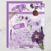 パープルラベンダーフローラコラージスクラップブック紙 (正面/裏面)