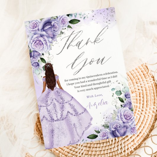 パープルラベンダーフローラシルバーキンセアニェラスウィート16 サンキューカード