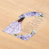 パープルラベンダーフローラシルバーキンセアニラスウィート16 アクリル招待状 (レイダウン)