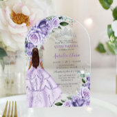 パープルラベンダーフローラシルバーキンセアニラスウィート16 アクリル招待状