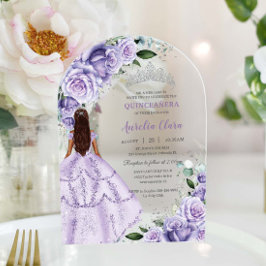 パープルラベンダーフローラシルバーキンセアニラスウィート16 アクリル招待状