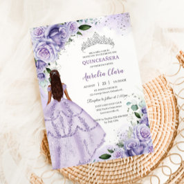 パープルラベンダーフローラシルバーキンセアニラスウィート16 招待状