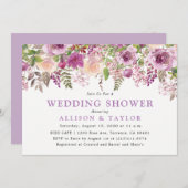 パープルラベンダーフローラバイオレットウェディングシャワー 招待状 (正面/裏面)