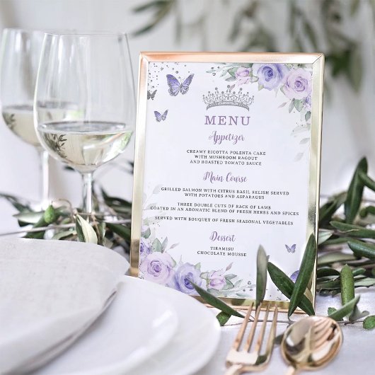 パープルラベンダーフローラバタフライキンセアニューラメニュー ポスター