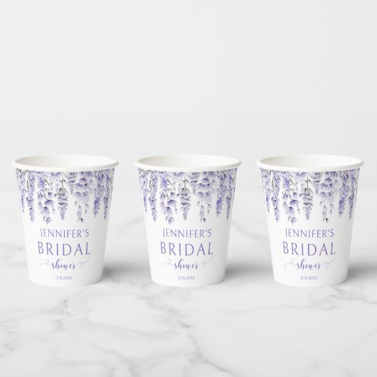 パープルラベンダーフローラブライダルシャワー紙カップ 紙コップ (複数)