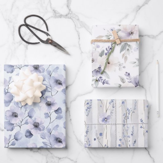 パープルラベンダーフローラブライダルシャワー ラッピングペーパーシート (正面)