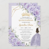 パープルラベンダーフローラプリンセス金ゴールドキンセアニラ 招待状 (正面/裏面)