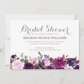 パープルラベンダーフローラボホブライダルシャワー 招待状 (正面)