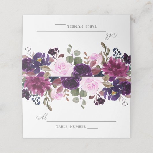 パープルラベンダーフローラボホ結婚の座席表 プレイスカード (外部開封)