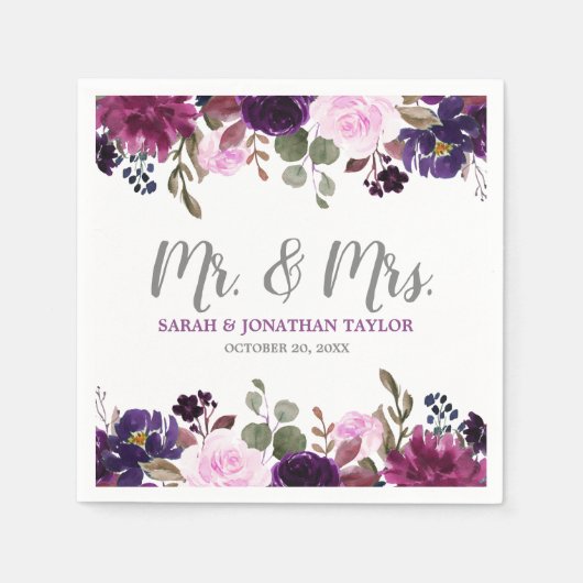パープルラベンダーフローラボホ結婚ズペーパーナプキン スタンダードカクテルナプキン (正面)