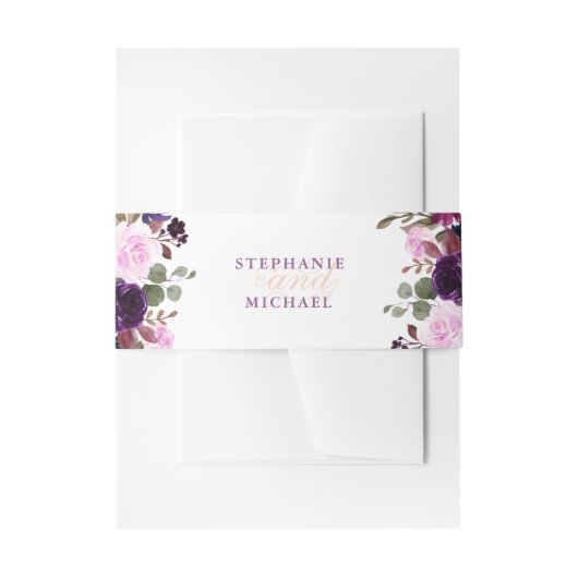 パープルラベンダーフローラボーホアレンジメントベリーバンド 招待状ベリーバンド (正面例)