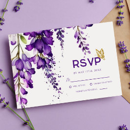 パープルラベンダーフローラモダンボホウェディングRSVP 出欠カード