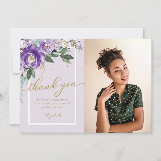 パープルラベンダーフローラ写真グラッドサンキュー サンキューカード (正面)