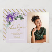 パープルラベンダーフローラ写真グラッドサンキュー サンキューカード (正面/裏面)