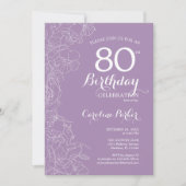 パープルラベンダーフローラ写真80th Birthday Party 招待状 (正面)