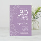 パープルラベンダーフローラ写真80th Birthday Party 招待状 (スタンド正面)