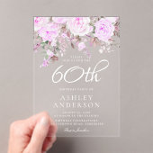 パープルラベンダーフローラ女性60th誕生日パーティー アクリル招待状 (インサイチュ (ポータブル))