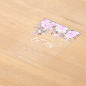 パープルラベンダーフローラ女性60th誕生日パーティー アクリル招待状 (レイダウン)