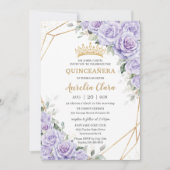 パープルラベンダーフローラ花金ゴールドキンセアニラ 招待状 (正面)