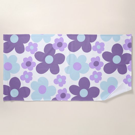 パープルラベンダーブルーデイジーレトロドリーム#1 #retro ビーチタオル (正面)