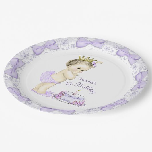 パープルラベンダープリンセス1st誕生日パーティー ペーパープレート (アングル)