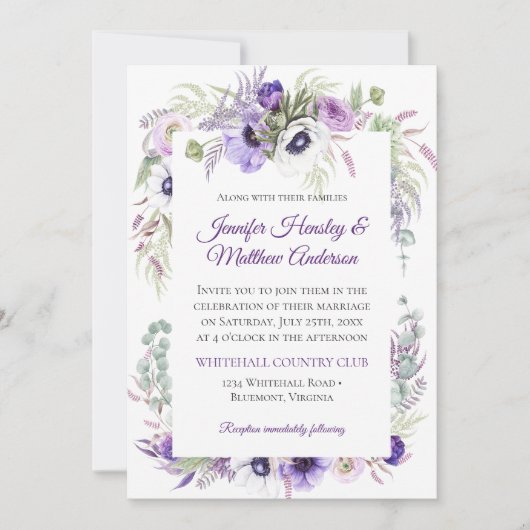 パープルラベンダーホワイトウォーターフローラ結婚ズ | 招待状 (正面)