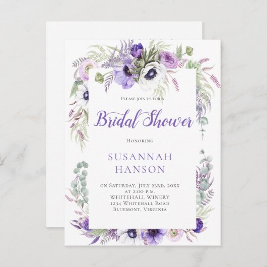パープルラベンダーホワイトウォーターブライダルシャワー ポストカード (正面/裏面)