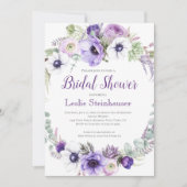 パープルラベンダーホワイトフローラブライダルシャワー | 招待状 (正面)