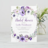 パープルラベンダーホワイトフローラブライダルシャワー | 招待状 (スタンド正面)
