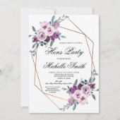 パープルラベンダーボホフローラ幾何学模様hensパーティー 招待状 (正面)