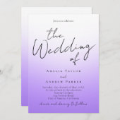 パープルラベンダーミニマルQRコードエレガントな結婚式 招待状 (正面/裏面)