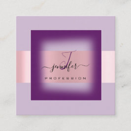 パープルラベンダーメイクアップモノグラムネームソーシャルバラ スクエア名刺