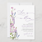 パープルラベンダーラブは開花ブライダルシャワー 招待状 (正面)