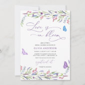 パープルラベンダーラブイン開花ブライダルシャワー 招待状 (正面)
