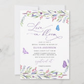パープルラベンダーラブイン開花ブライダルシャワー 招待状 (正面)