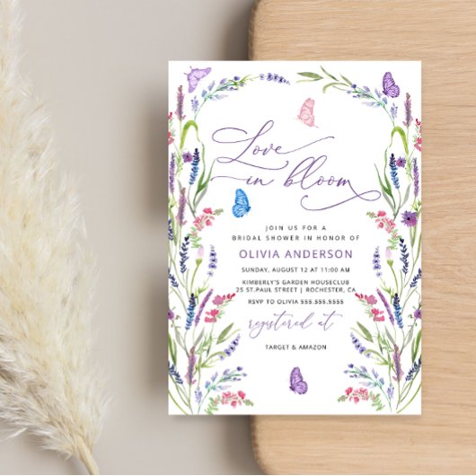 パープルラベンダーラブイン開花ブライダルシャワーInvite 招待状