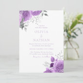 パープルラベンダーヴィンテージバラエレガントウェディング 招待状 (スタンド正面)