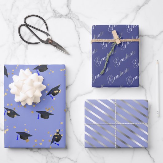 パープルラベンダー卒業フラットシートセット3 ラッピングペーパーシート (正面)