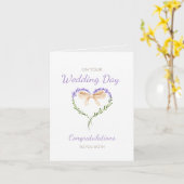 パープルラベンダー可愛いハート結婚シェイプズカード カード (黄色い花)