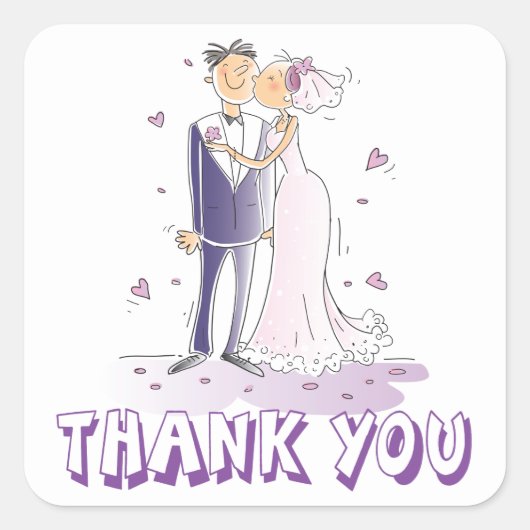 パープルラベンダー感謝の新郎新婦結婚の スクエアシール (正面)