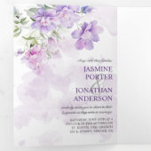 パープルラベンダー牡丹フローラトリフォールド結婚ズ 三つ折り招待状 (内部最初)
