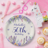 パープルラベンダー花柄 50歳の誕生日 ペーパープレート (パーティー)