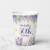 パープルラベンダー花柄 50歳の誕生日 紙コップ (裏面)