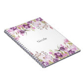 パープルラベンダー薄紫ウォーターカラーフローラシック ノートブック (右側)