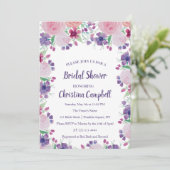 パープルラベンダー薄紫ピンクフローラブライダルシャワー 招待状 (スタンド正面)