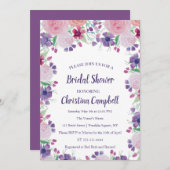 パープルラベンダー薄紫ピンクフローラブライダルシャワー 招待状 (正面/裏面)