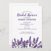 パープルラベンダー薄紫フラワーウェディングシャワー 招待状 (正面/裏面)