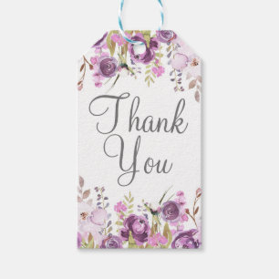 パープルラベンダー薄紫水彩フローラ結婚ズ ギフトタグ