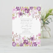 パープルラベンダー薄紫水彩フローラ結婚ズ 招待状 (スタンド正面)