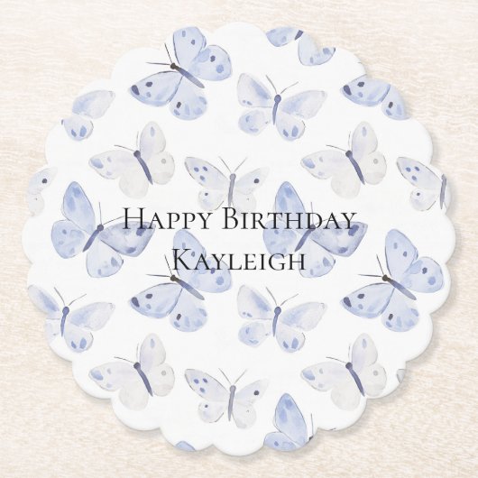 パープルラベンダー蝶誕生日 ペーパーコースター (正面)